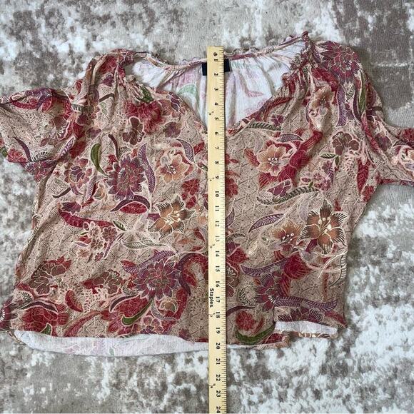 VICI Womens blouse Pink Red Floral Metallic Threading Flowy Boho top Size SM - Picture 5 of 10